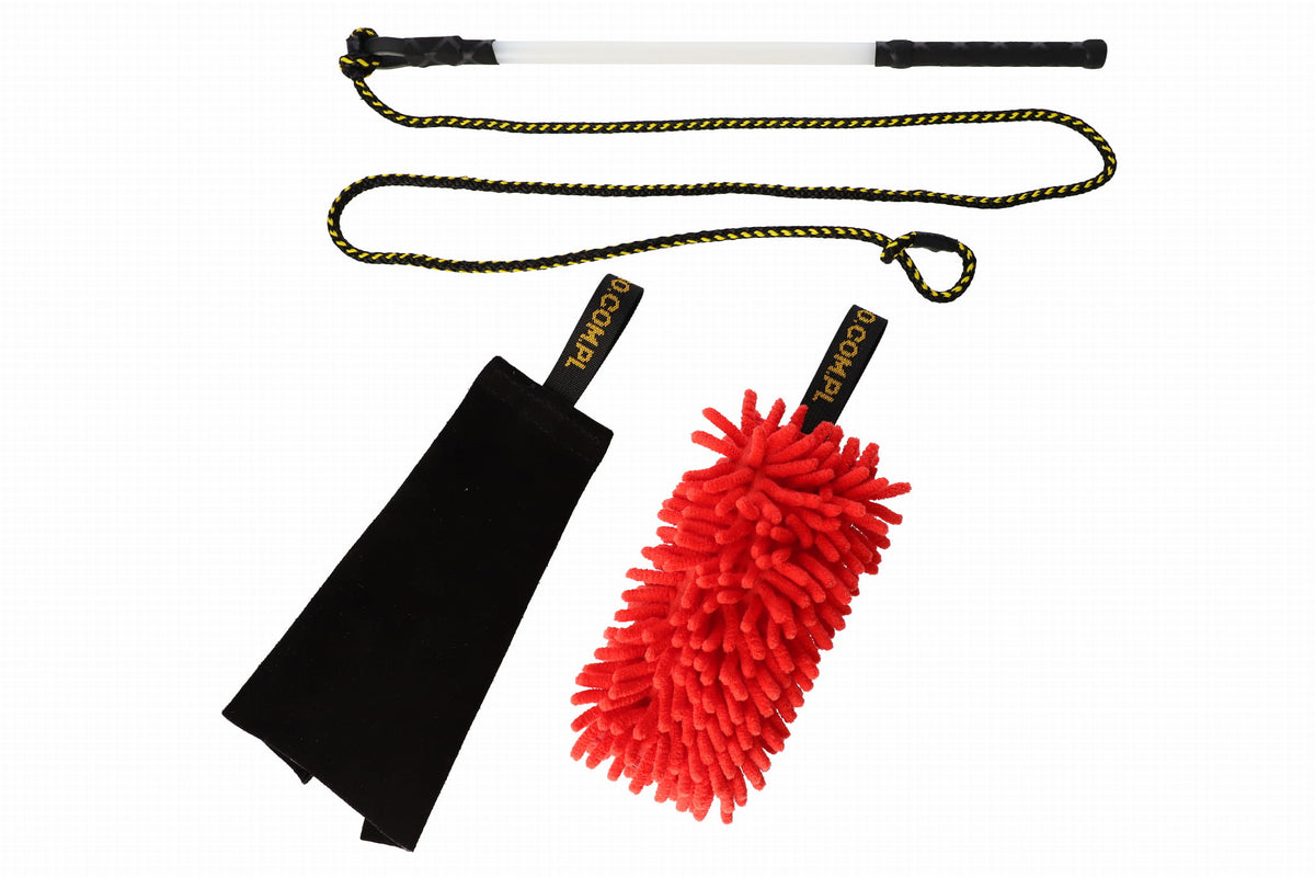 Băț cu șnur de 130 cm + capete de schimb mop roșu + piele neagră