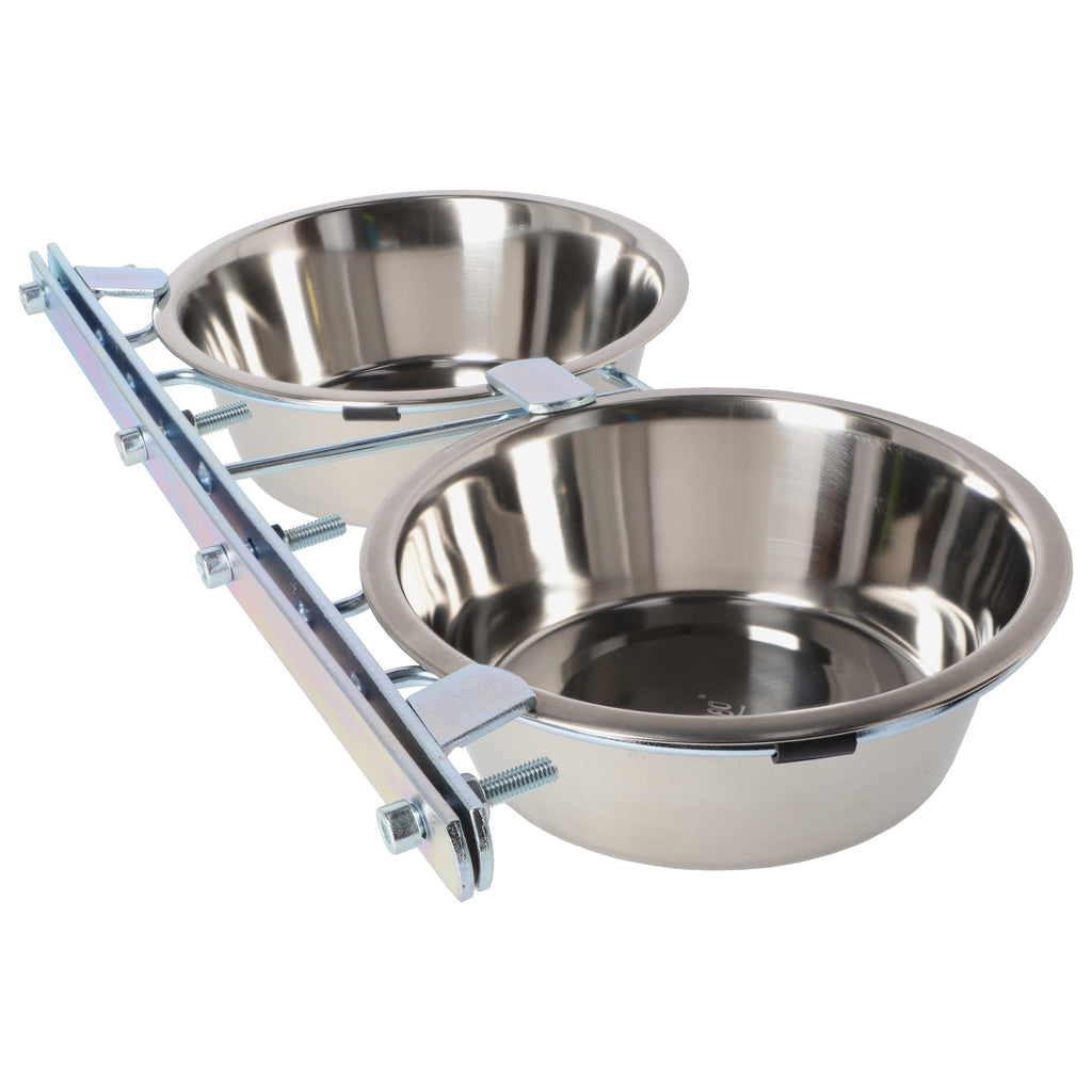 Set de hrănire pentru cușcă + 2 boluri metalice