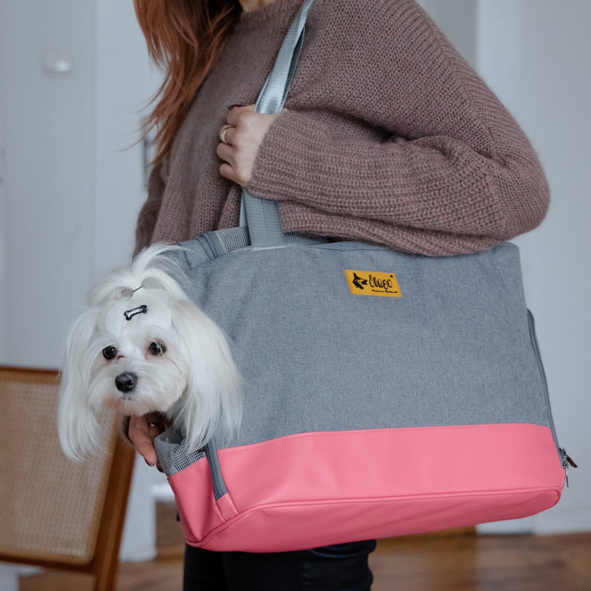 Geantă de transport pentru animale roz-gri 41 × 20 × 30 cm