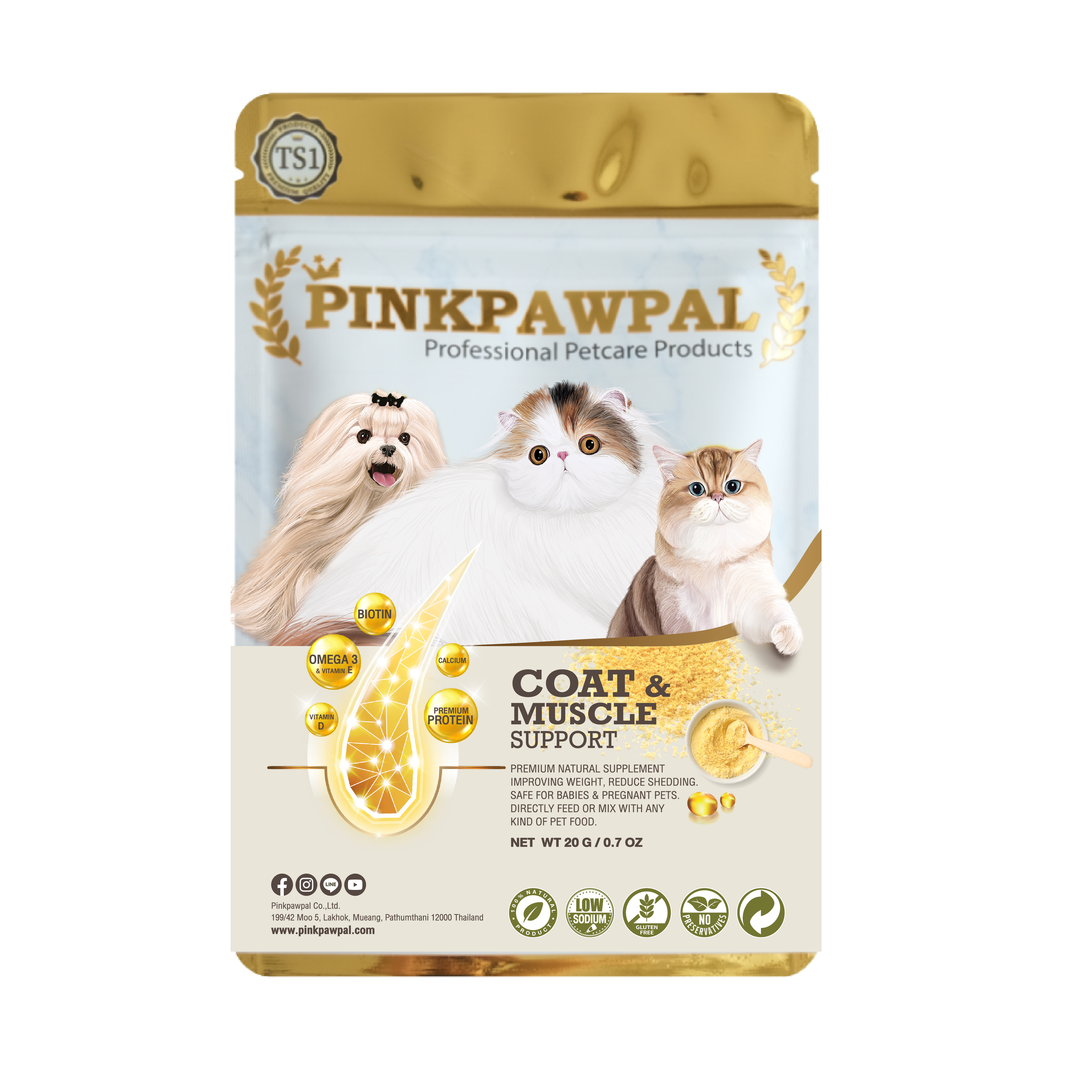 Pinkpawpal Gorgeous Coat & Muscles Supplement: Impulsul Zilnic Definitiv pentru Câini, Pisici și Toate Animalele de Companie 20Gr