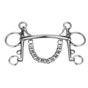 Pelham 14 mm cu muștiuc fix curbat (Mullen), brațe lungi - oțel inoxidabil