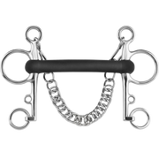 Pelham cu muștiuc fix (Mullen) din cauciuc vulcanizat, 18 mm, rigid - oțel inoxidabil