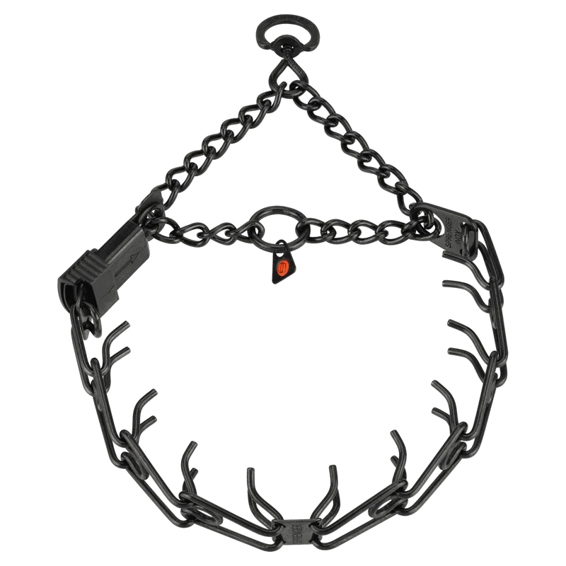 ZGARDĂ DE DRESAJ PENTRU CÂINI ULTRA-PLUS Herm Sprenger cu placă centrală, lanț de asamblare, vârtej rotativ și închidere ClicLock – oțel inoxidabil negru