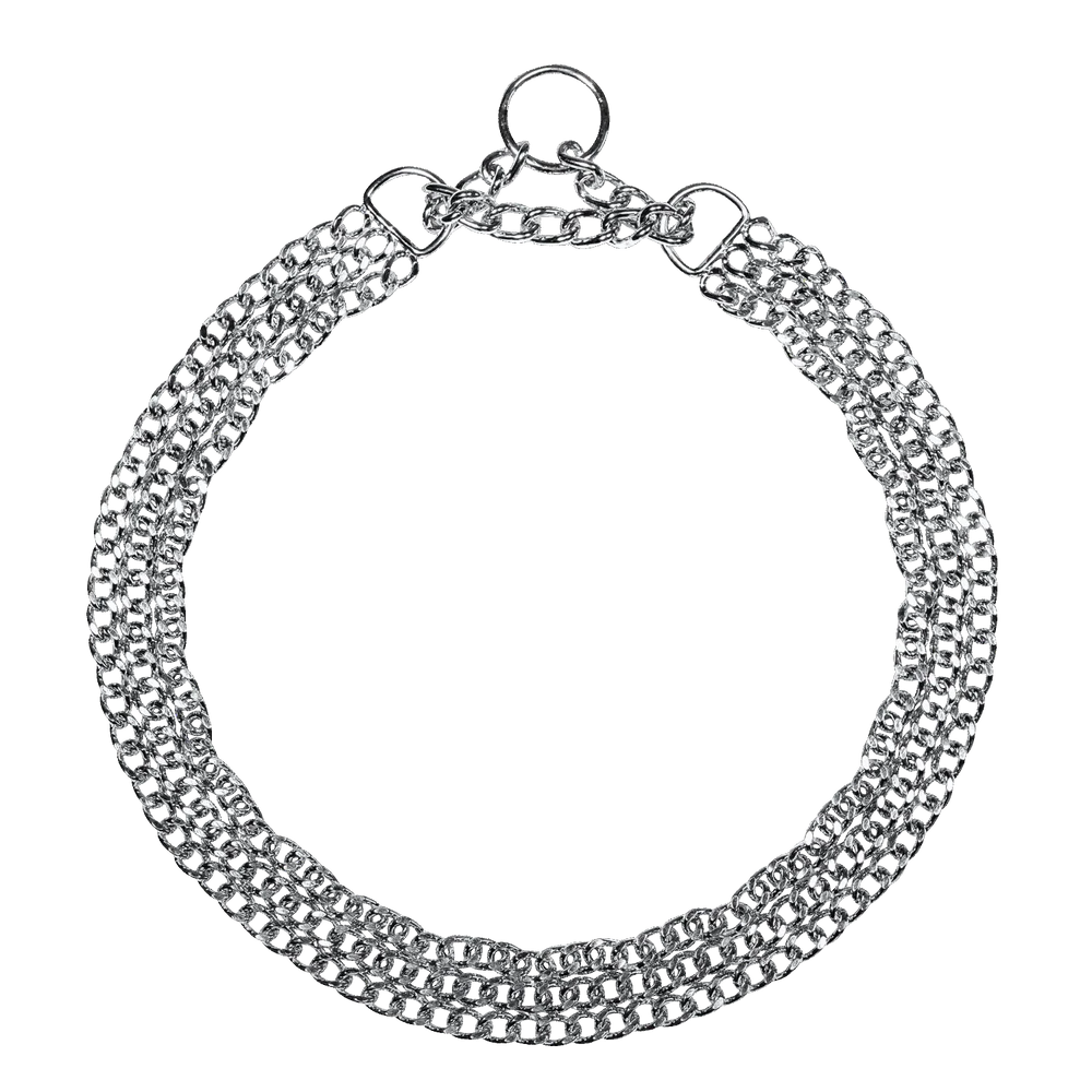 Zgardă Martingale cu trei rânduri, zale șlefuite plate – Oțel cromat, 2,0 mm