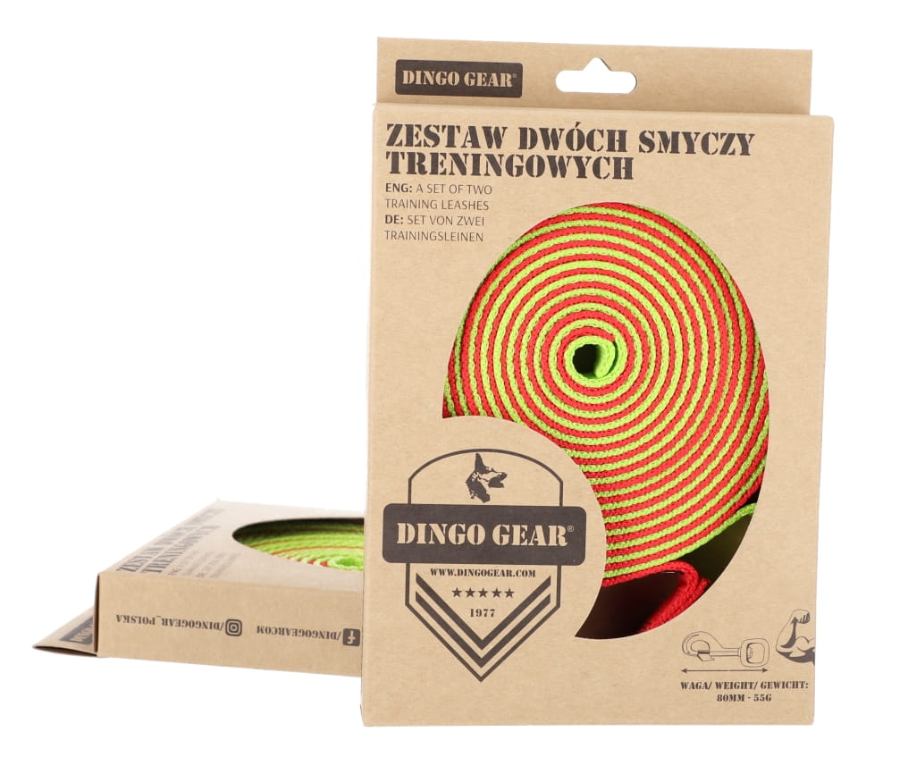Dingo Gear – Set de două lese de 4 metri pentru dresaj profesional, verde + roșu