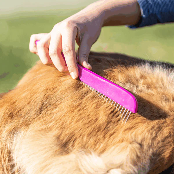 Pieptene pentru câini – 230 x 25 mm, dinți metalici de 30 mm – lemn, roz