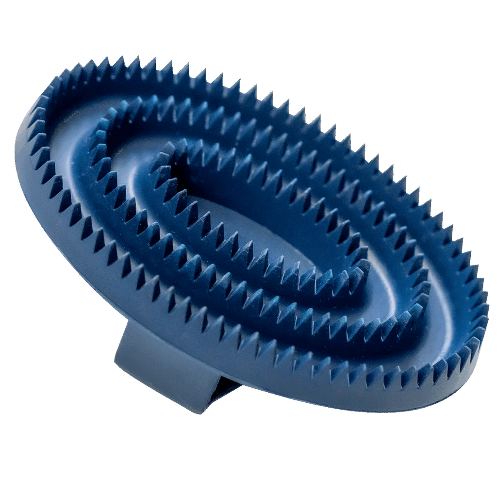 Pieptene curry, oval – cauciuc, albastru, 125 x 80 mm