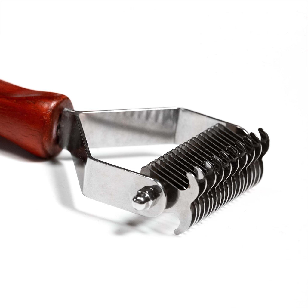 Perie pe 2 fețe – mâner din lemn cu dinți din oțel inoxidabil