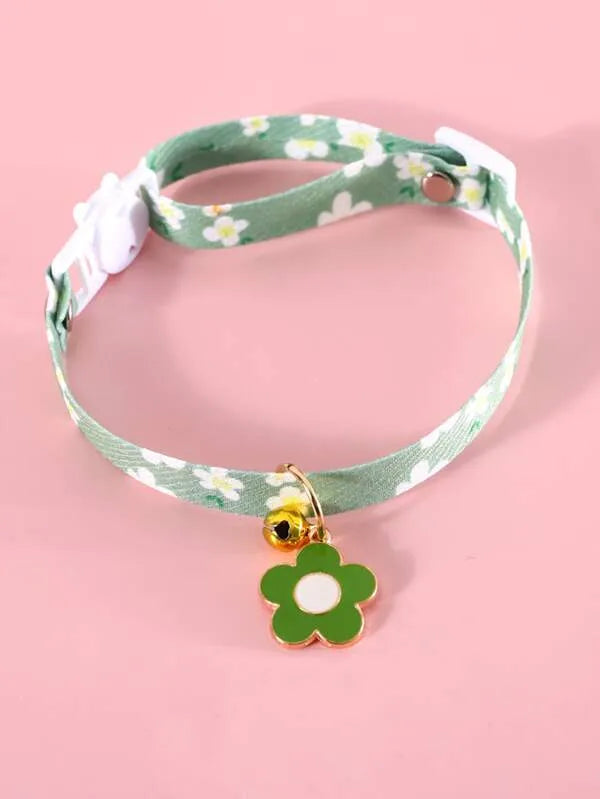 Zgarda Pentru Animale De Companie Cu Farmec Cu Clopoței Cu Imprimeu Floral