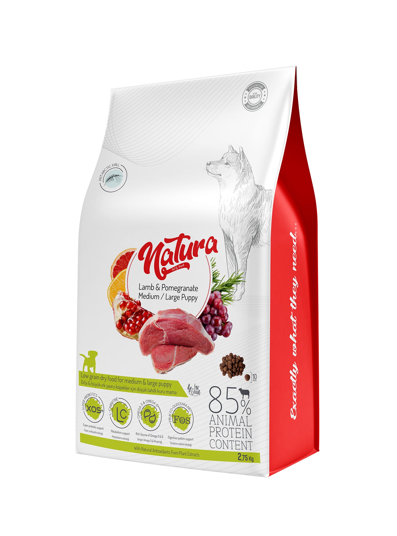Hrană uscată pentru căței Puppy - NATURA Low Grain Medium & Large – Miel & Rodie, 2,75 kg