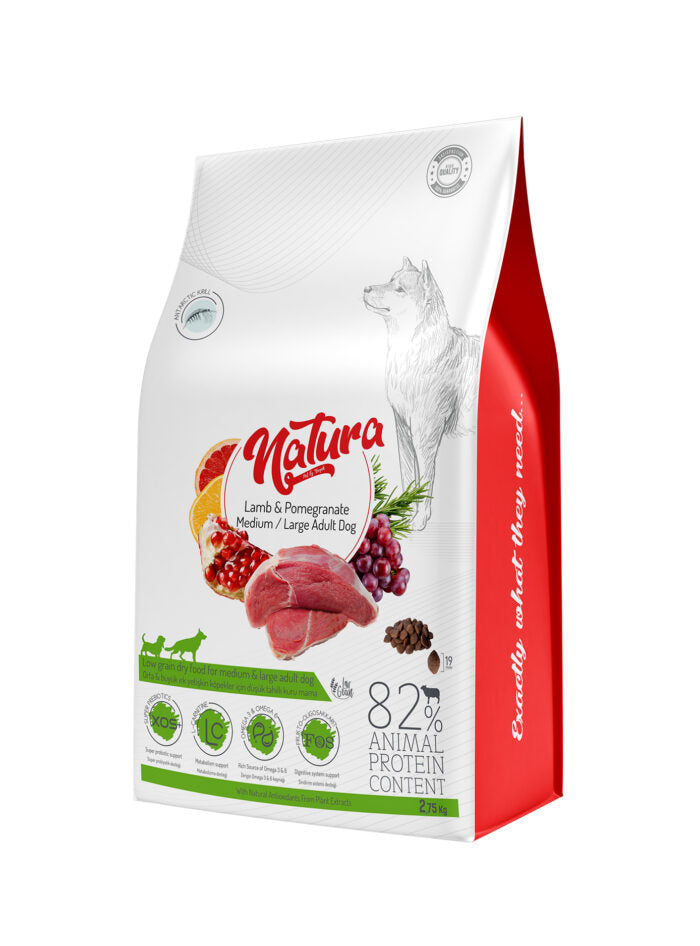 Natura Low Grain hrana uscata pentru caini adulti de talie medie si mare, cu miel și rodie-2.75 Kg