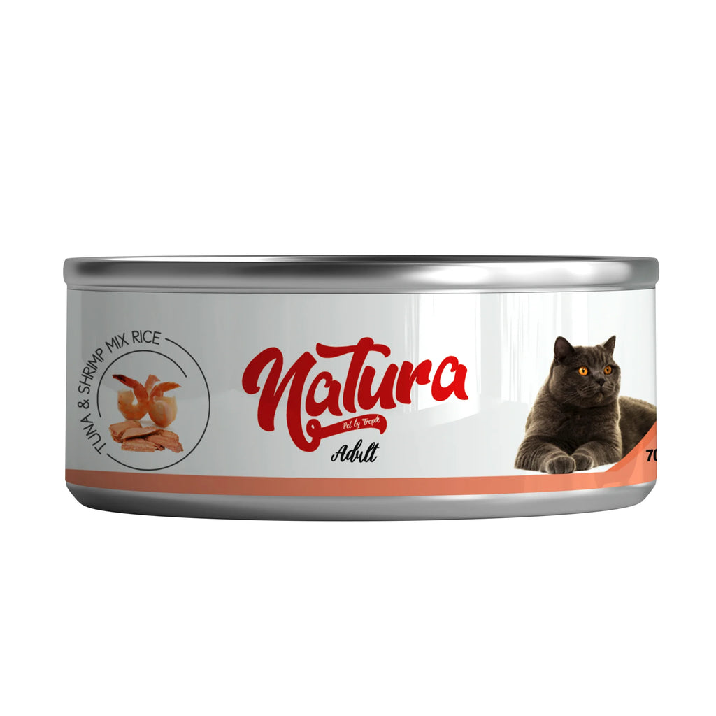 Conservă pentru pisici Natura cu Ton și Creveți, în sos de orez 70 gr