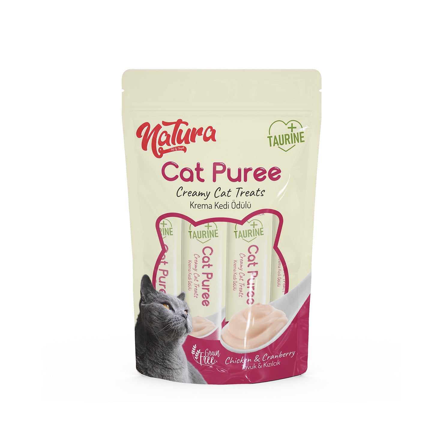 Natura Cat Piure cu pui și merișor 5 × 12 g