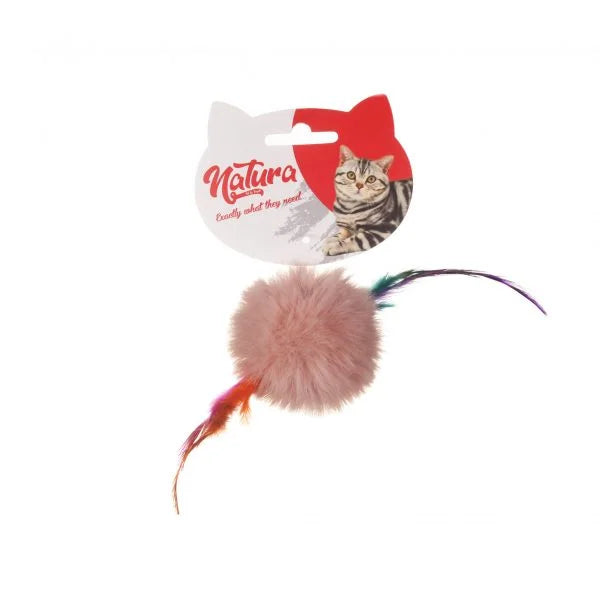 Jucărie pentru pisici – Natura Feathered Plush Ball Cat Toy PTC-003 (20 cm)