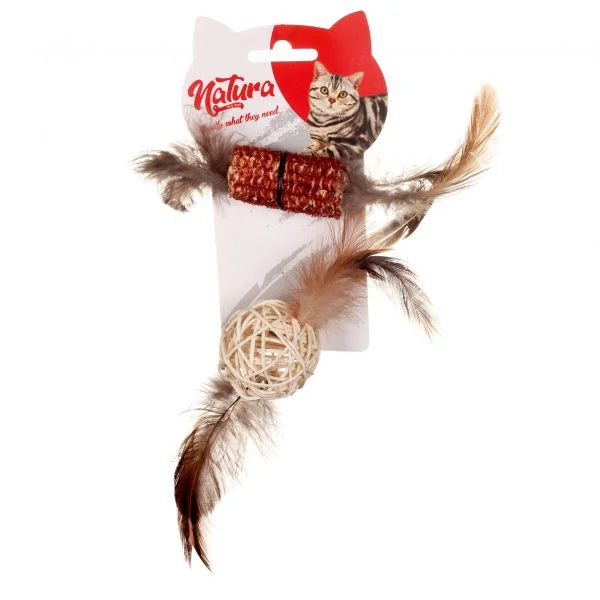 Jucărie pentru pisici – Natura Feathered Dental And Bamboo Ball Cat Toy PTC-005 (25 cm)