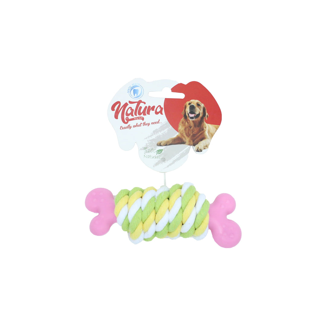 Jucărie pentru câine – Natura Plastic Bone Dog Toy With Dental Rope PTH-037 (14 cm)