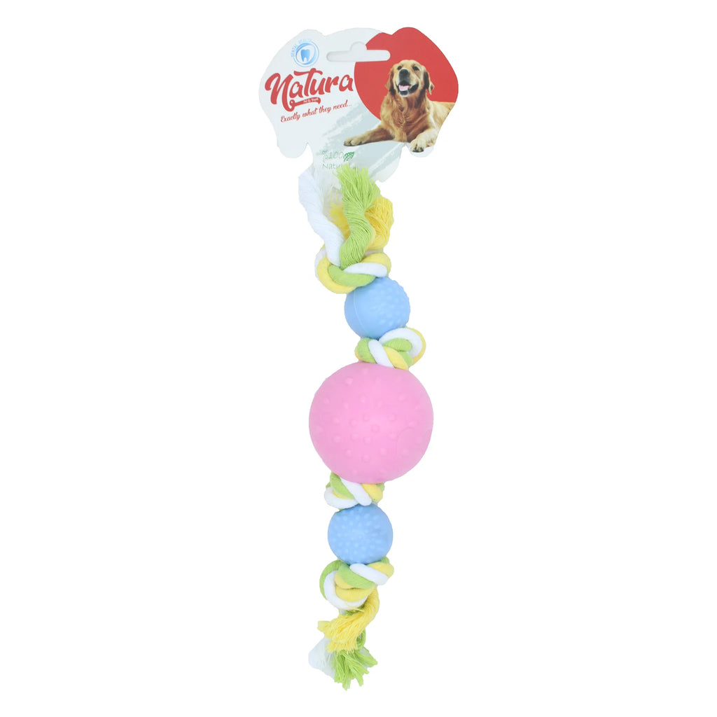 Jucărie pentru câini – Natura Dog Rope Toy With Three Plastıc Ball PTH-047 (27 cm)