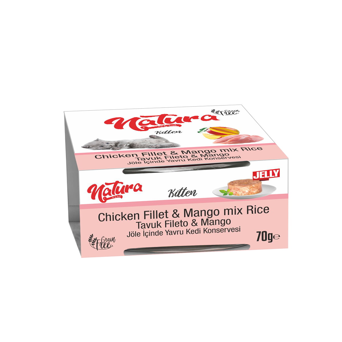 Conservă pentru pisici Natura file de Pui și Mango, în sos de orez 70 gr