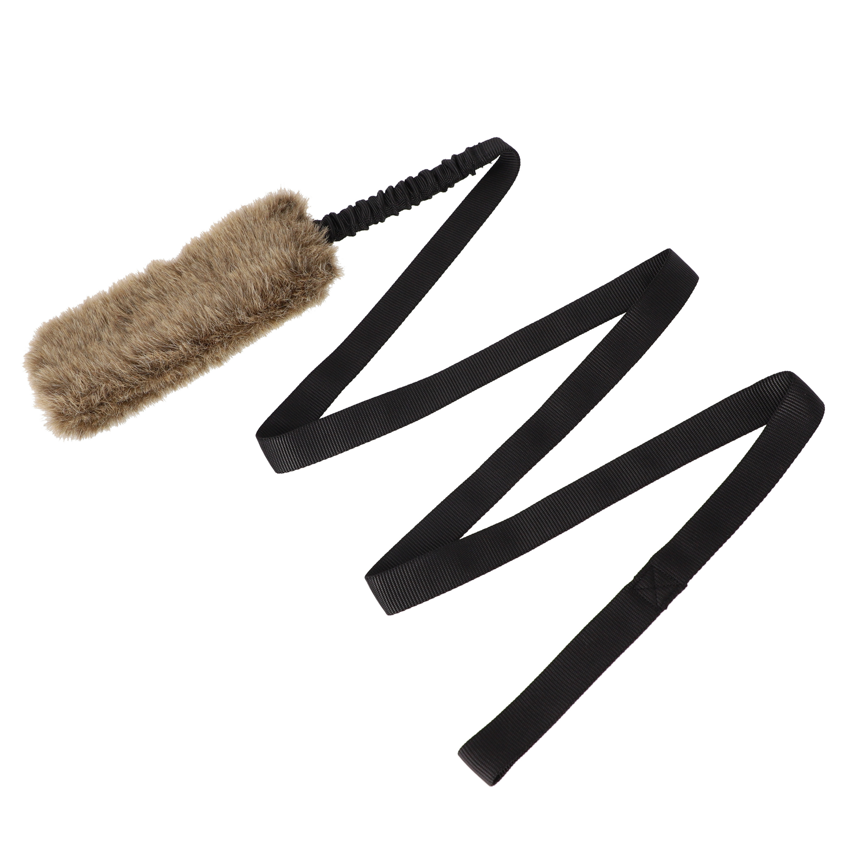 Jucărie de tras din blană artificială cu mâner elastic lung