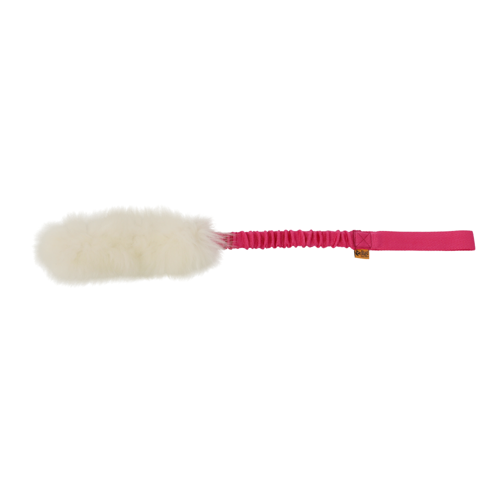 Jucărie de tras din blană naturală de oaie, cu mâner elastic BUNGEE
