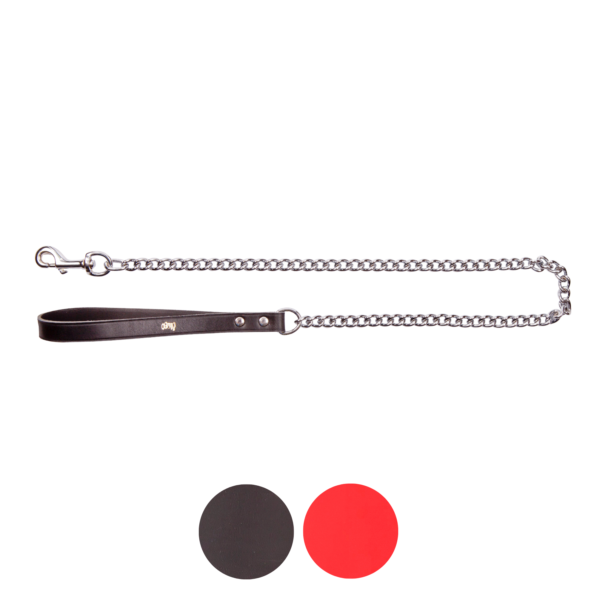 Lesă cu lanț pentru câini cu mâner din piele