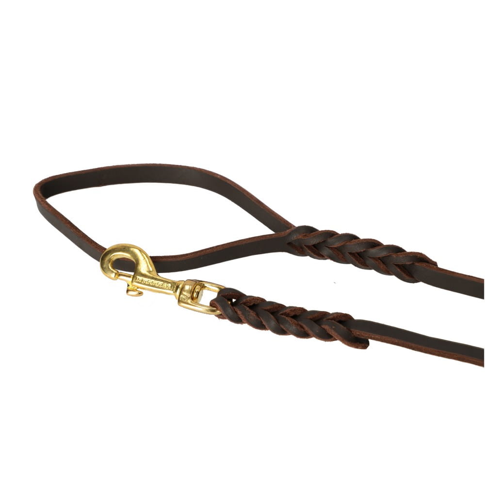 Dingo Gear – Lesă de expoziție din piele uleiată cu mâner – maro