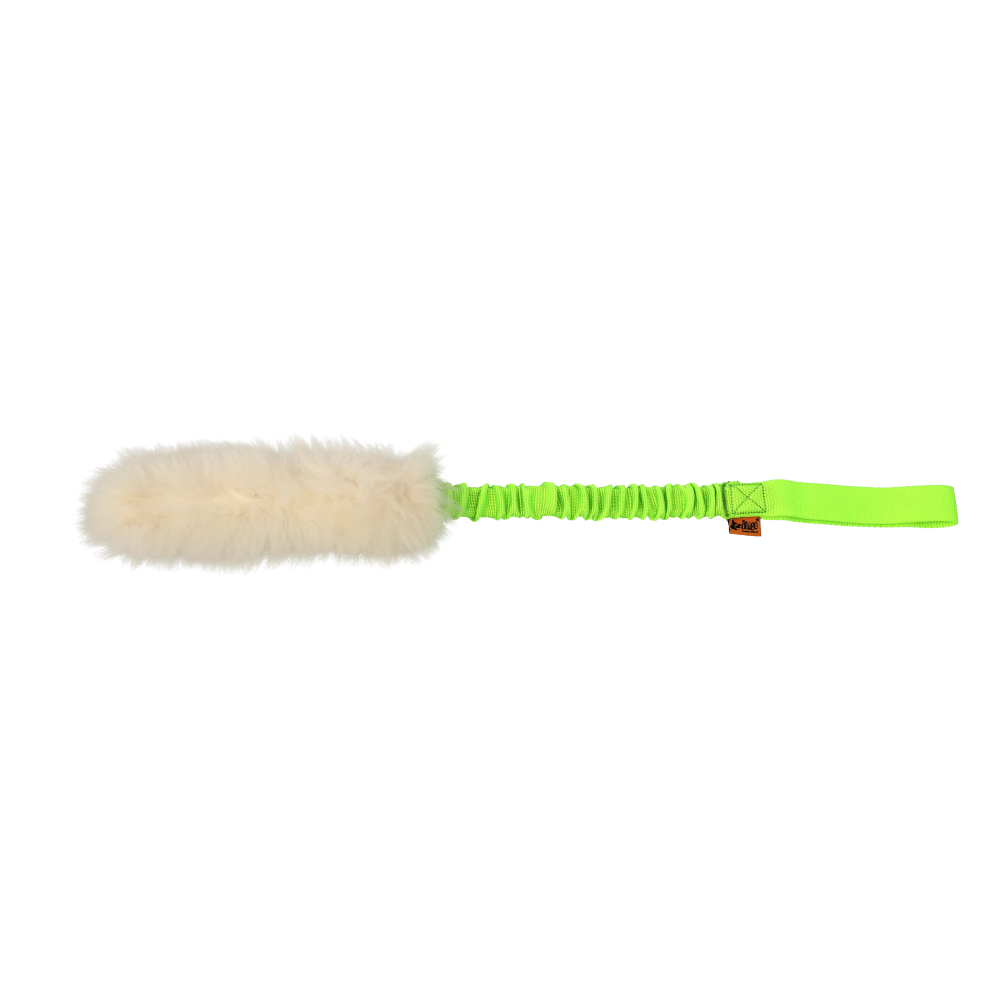 Jucărie de tras din blană naturală de oaie, cu mâner elastic BUNGEE