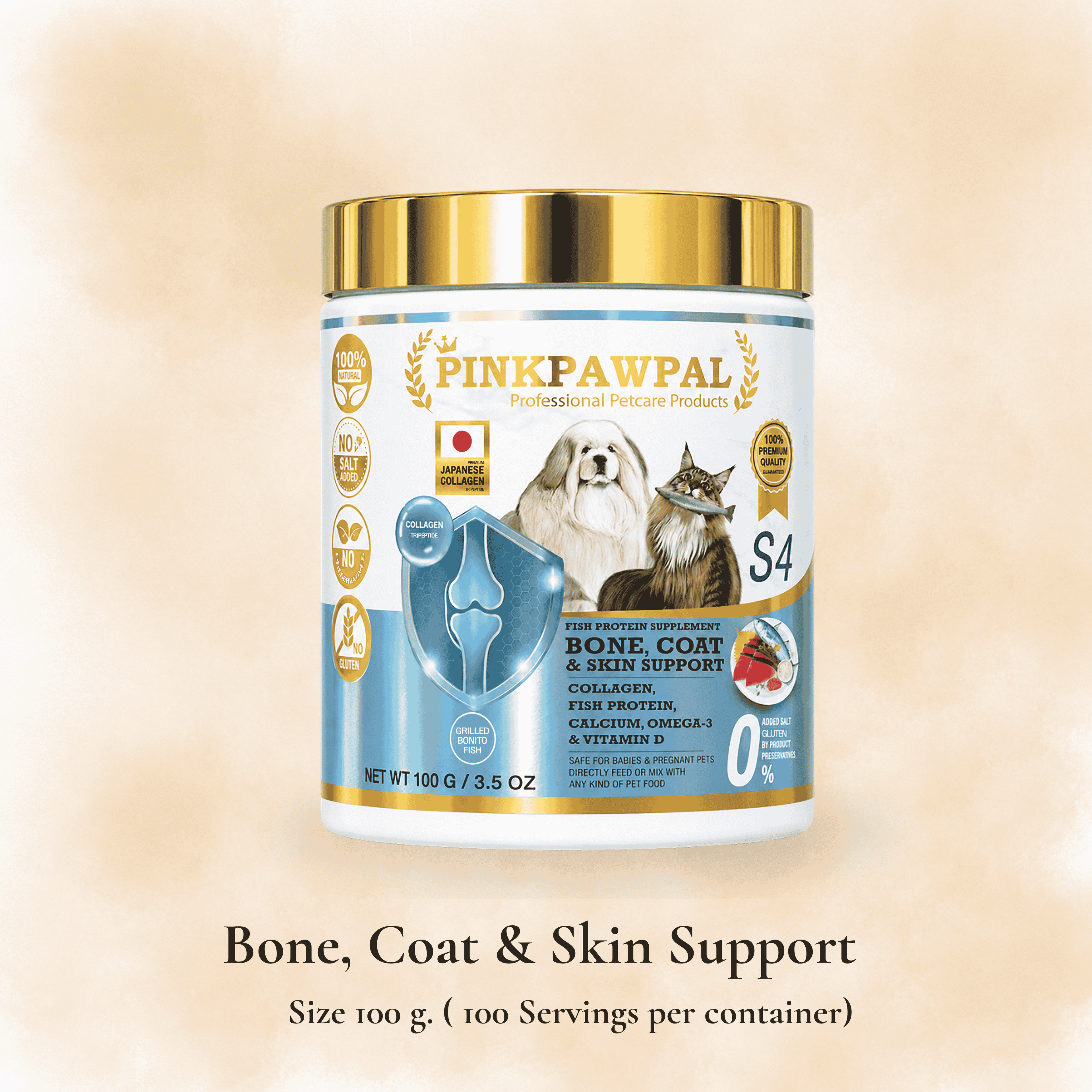 Bone Coat & Skin Support - Supliment pentru oase, blană și piele pentru pisici și căței de talie mică