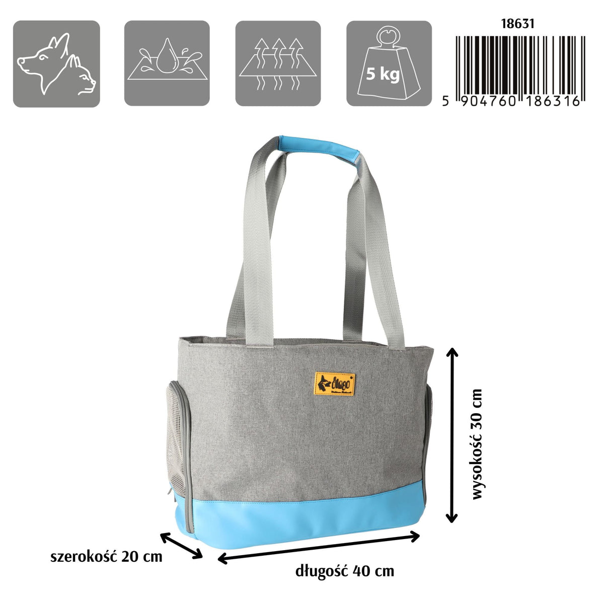 Geantă de transport pentru animale albastru-gri 41 × 20 × 30 cm