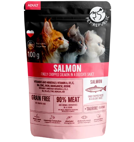 Pet Republic Hrana Umeda Pentru Pisici cu Bucati de Somon 100g