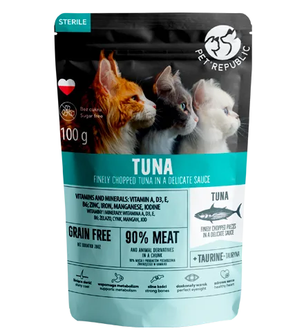 Pet Republic Hrana Umeda Pentru Pisici Sterile cu Bucati de Ton 100g